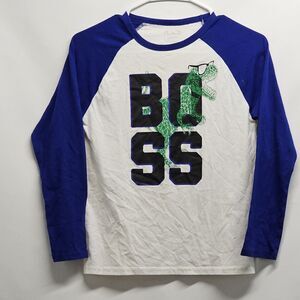Boys M 7/8 Dino Raglan Shirt The Children’s Place Blue White BOSS Graphic T-REX